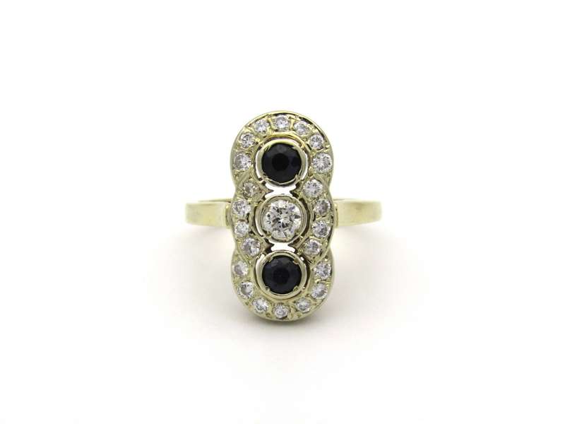 14K gold Art Deco sapphire and diamond ring.