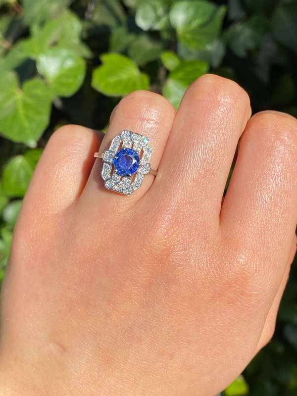 Platinum Art Deco sapphire and diamond ring.