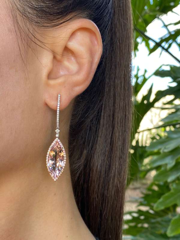 Platinum and 14K gold morganite and diamond earrings by M&V Vanguard & Co.