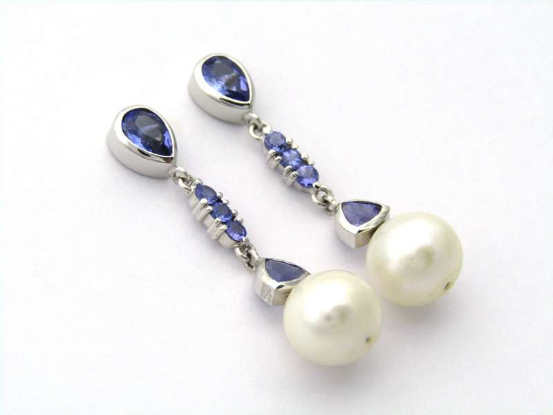 14K gold pearl and tanzanite earrings.