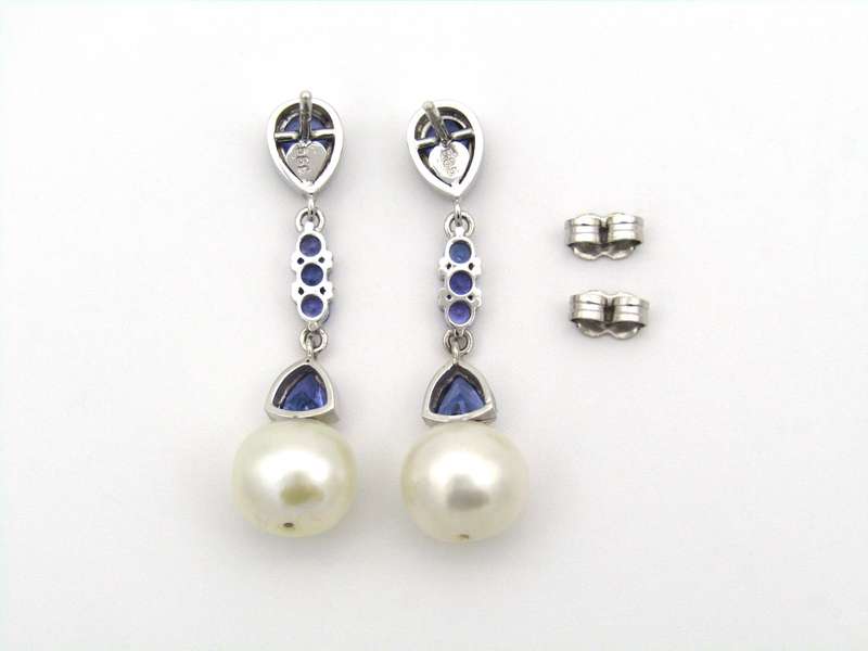 14K gold pearl and tanzanite earrings.