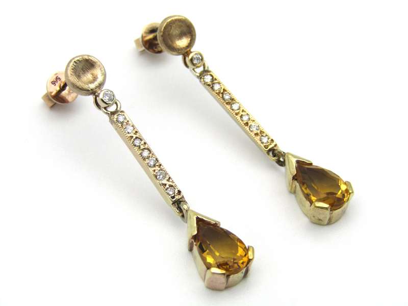 14kt gold citrine and diamond earrings.