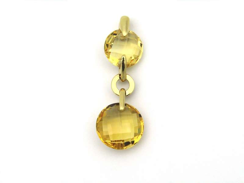 18K gold citrine and diamond pendant by Kiara.