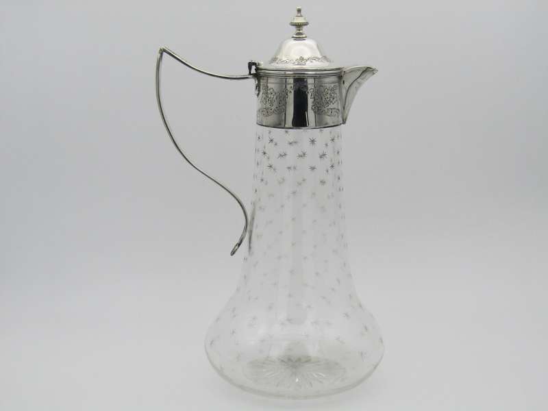 Sterling silver mounted cut glass claret jug by Thomas Henry Blake, Sheffield 1913.