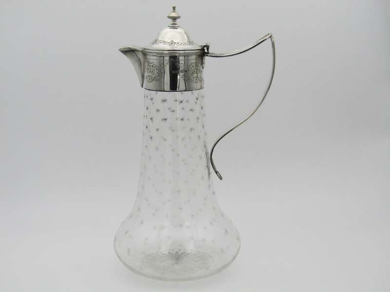 Sterling silver mounted cut glass claret jug by Thomas Henry Blake, Sheffield 1913.
