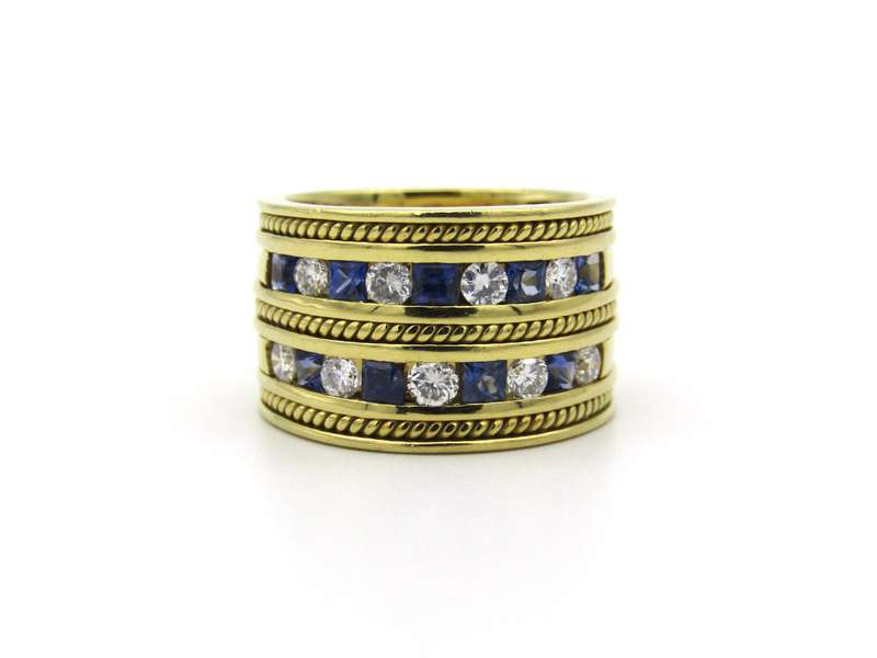 18K gold sapphire and diamond ring.
