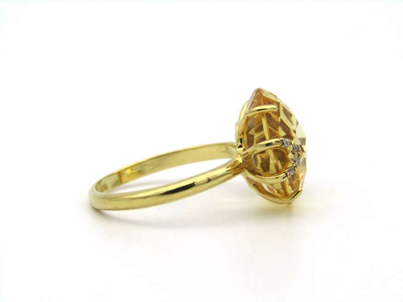 18K gold citrine and diamond ring by Kiara.