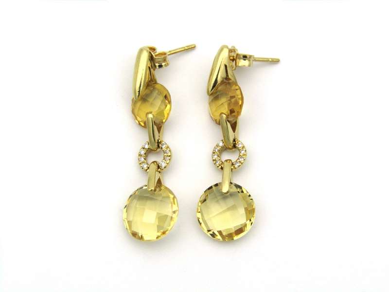 18K gold citrine and diamond earrings by Kiara.
