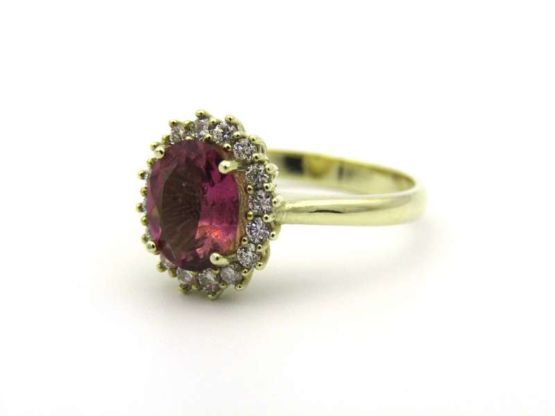 14K gold Pink Tourmaline and diamond ring.