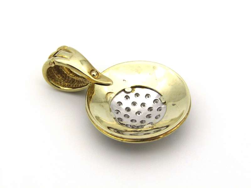 9K gold blue enamel and CZ pendant by Jenna Clifford.