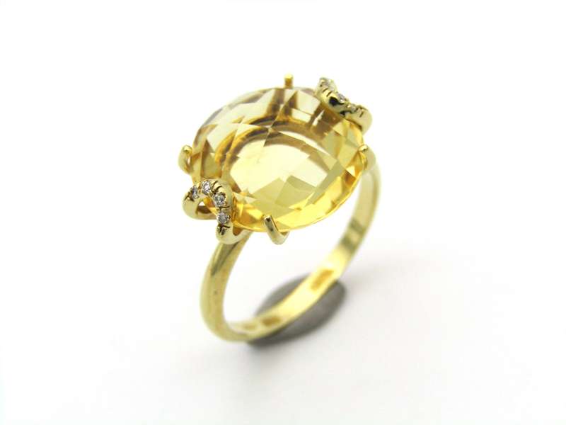 18K gold citrine and diamond ring by Kiara.