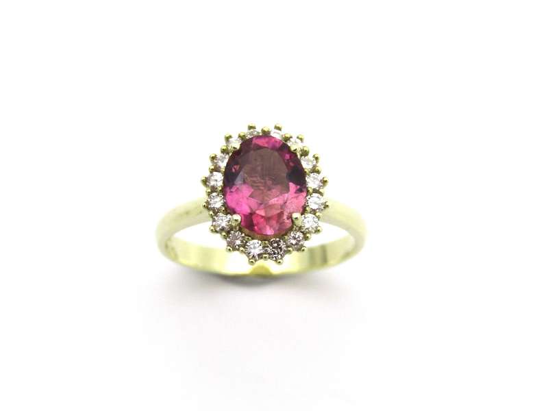 14K gold Pink Tourmaline and diamond ring.