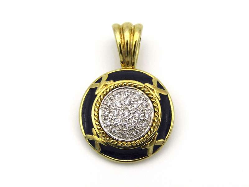 9K gold blue enamel and CZ pendant by Jenna Clifford.