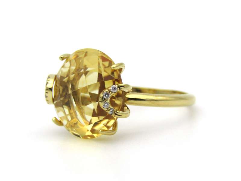 18K gold citrine and diamond ring by Kiara.