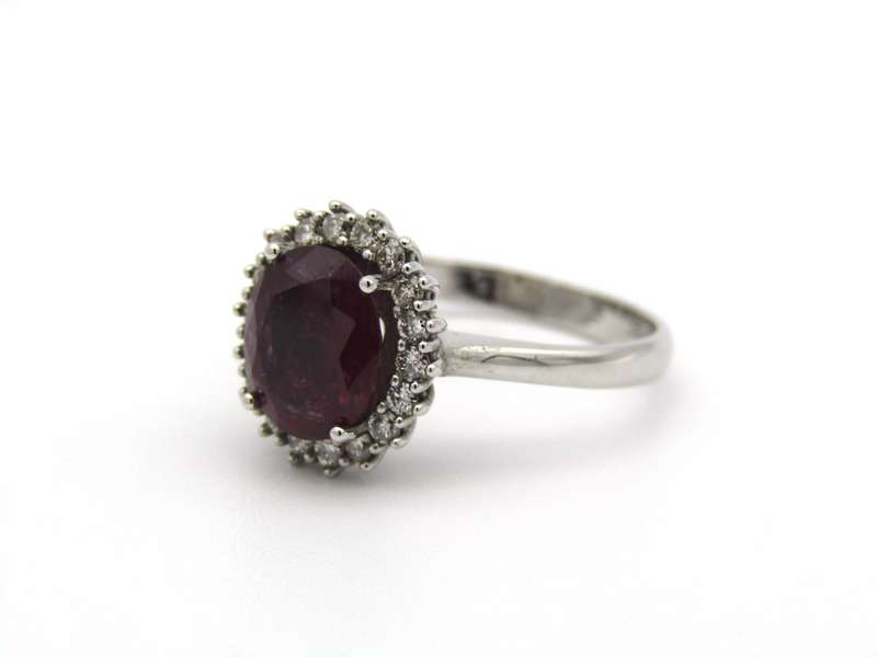 14K gold rubellite and diamond ring.
