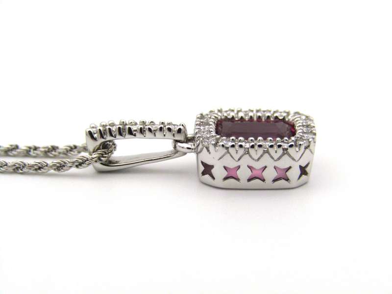 14K white gold Pink Tourmaline and diamonds pendant.