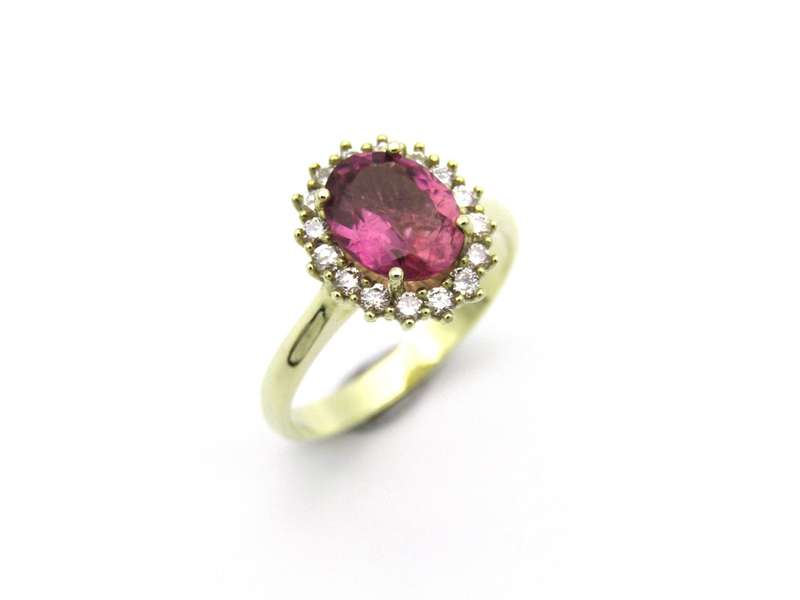 14K gold Pink Tourmaline and diamond ring.
