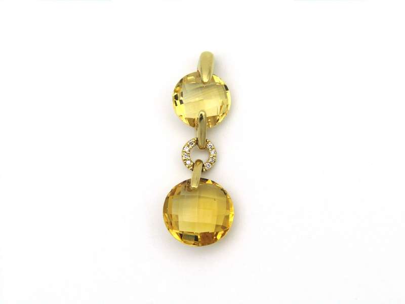 18K gold citrine and diamond pendant by Kiara.