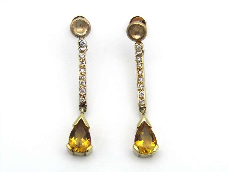 14kt gold citrine and diamond earrings.