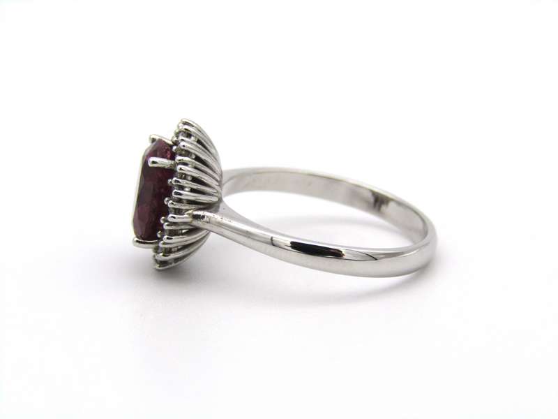 14K gold rubellite and diamond ring.