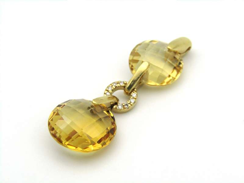 18K gold citrine and diamond pendant by Kiara.