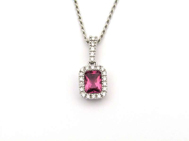 14K white gold Pink Tourmaline and diamonds pendant.