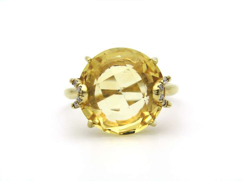 18K gold citrine and diamond ring by Kiara.