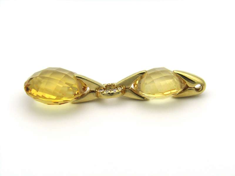 18K gold citrine and diamond pendant by Kiara.