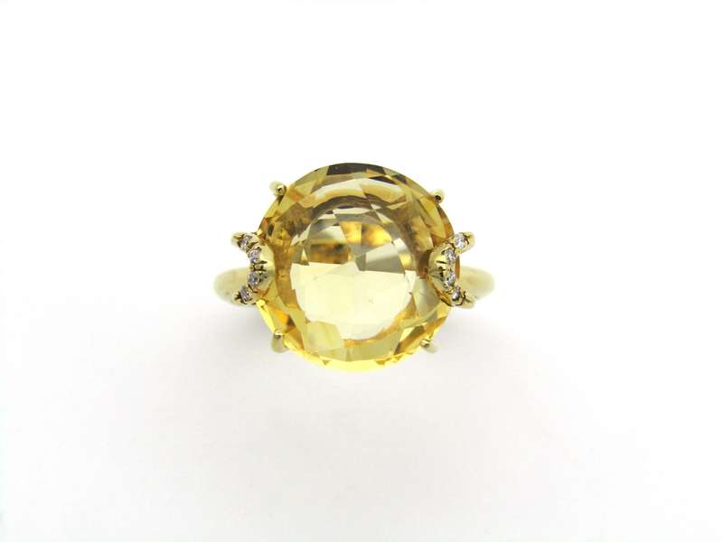 18K gold citrine and diamond ring by Kiara.