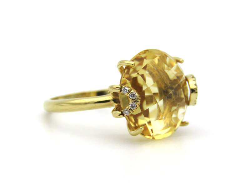 18K gold citrine and diamond ring by Kiara.