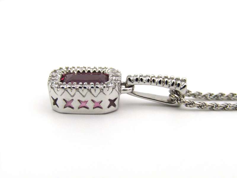 14K white gold Pink Tourmaline and diamonds pendant.