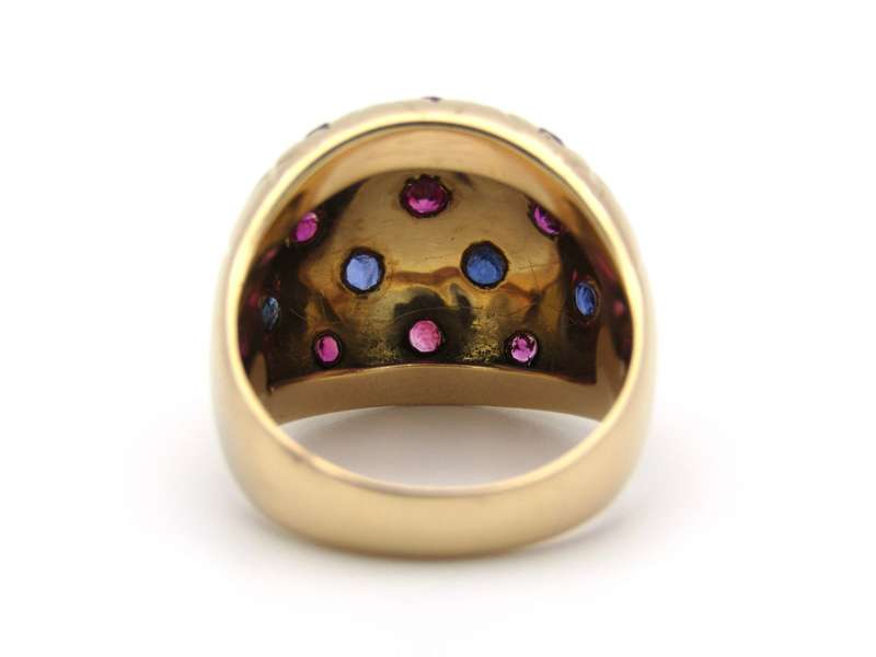 18K gold ruby and sapphire bombe ring.