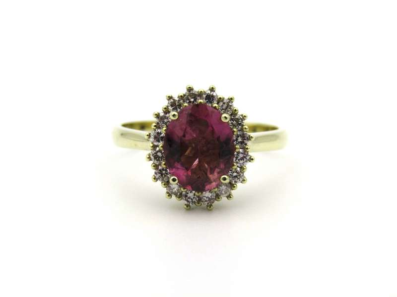 14K gold Pink Tourmaline and diamond ring.