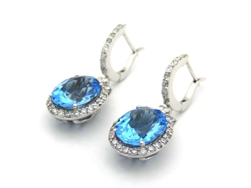 18K gold blue topaz and diamond drop earrings by Browns.