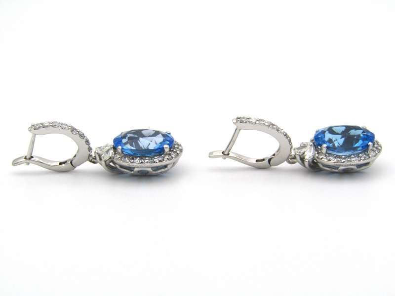 18K gold blue topaz and diamond drop earrings by Browns.