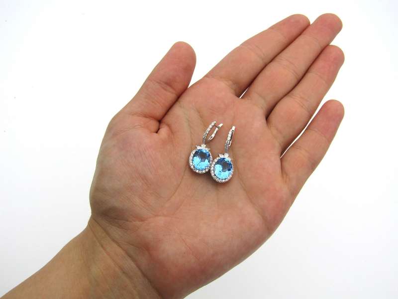 18K gold blue topaz and diamond drop earrings by Browns.