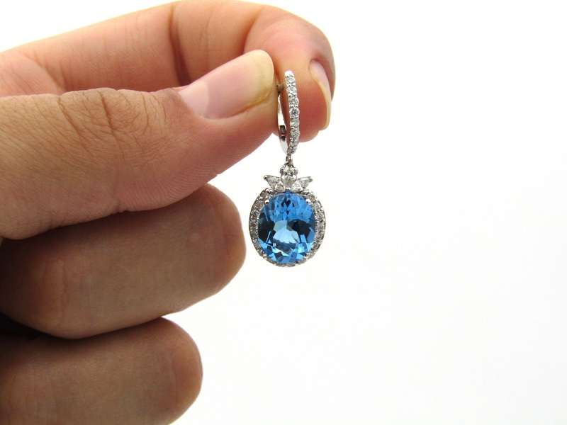 18K gold blue topaz and diamond drop earrings by Browns.