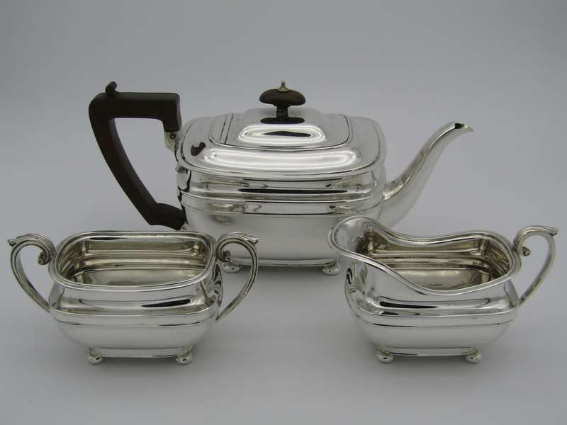 Art Deco three piece tea set by Harrison Bros and George Howson, Sheffield, 1935.