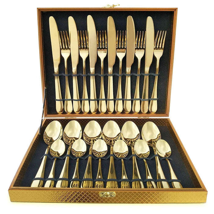 24 Piece Cutlery Set In Box- Gold/Rose Gold - Gold