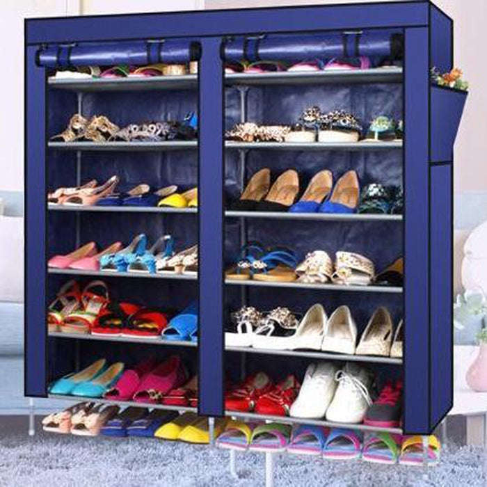 Double Dust Proof & Damp Proof Fabric Shoe Wardrobe - 6 Tier - Navy Blue