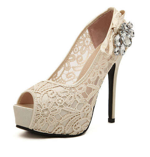 Lovely Apricot Solid Lace Pumps - 40 / Apricot
