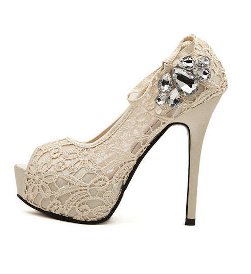 Lovely Apricot Solid Lace Pumps - 40 / Apricot