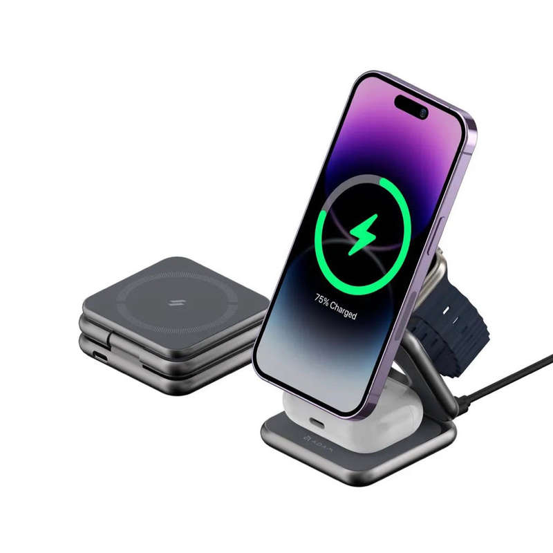 Adam Elements Mag 3 Magnetic 3-in-1 Foldable Travel Charging Station - Grey