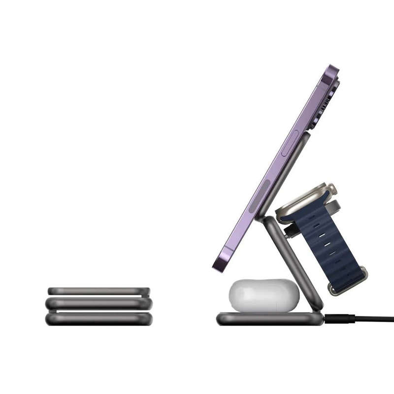 Adam Elements Mag 3 Magnetic 3-in-1 Foldable Travel Charging Station - Grey