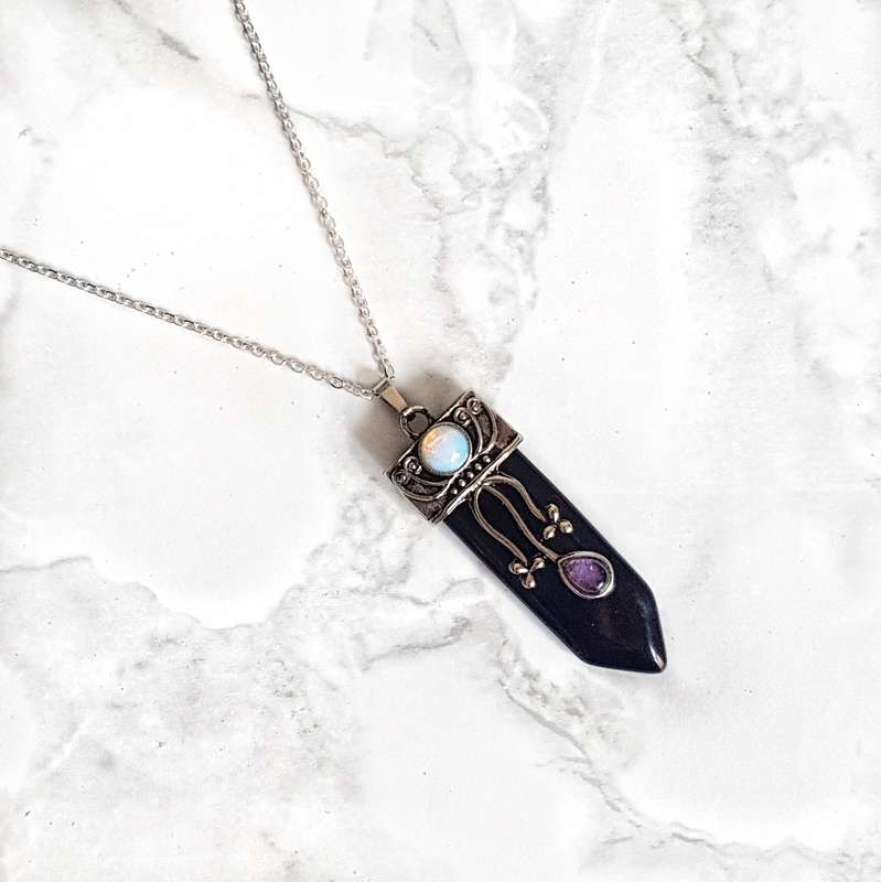 Enchanted Secret Crystal Necklace- Onyx - Sterling Silver Chain