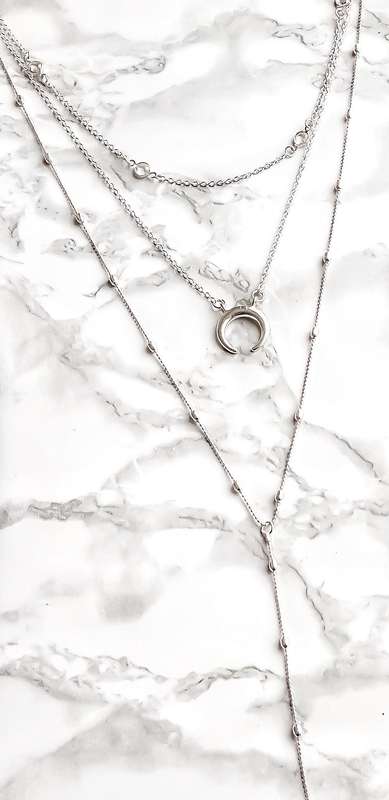 Boho Crescent Moon & Stone Layered Necklace