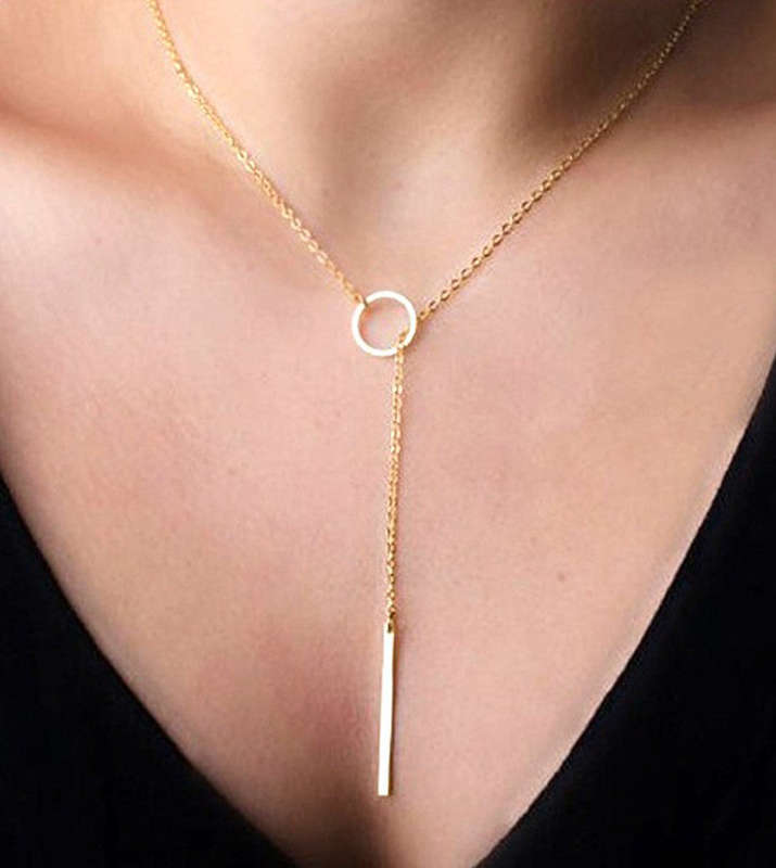 Silver Plated Circle Drop Bar Necklace