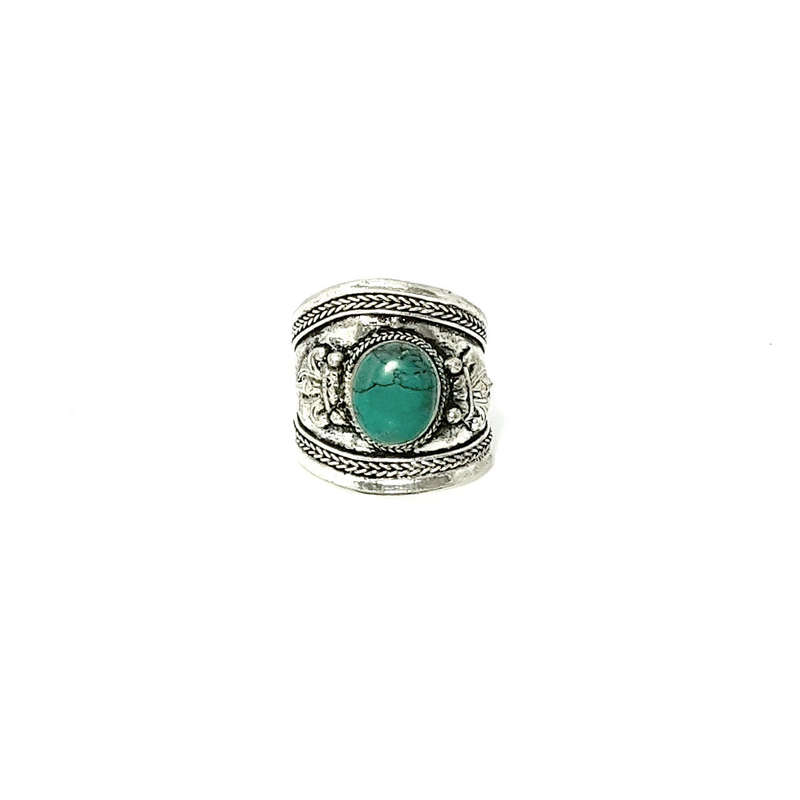 Green Stabilized Turquoise Tibetan Silver Ring