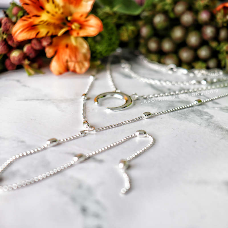 Boho Crescent Moon & Stone Layered Necklace