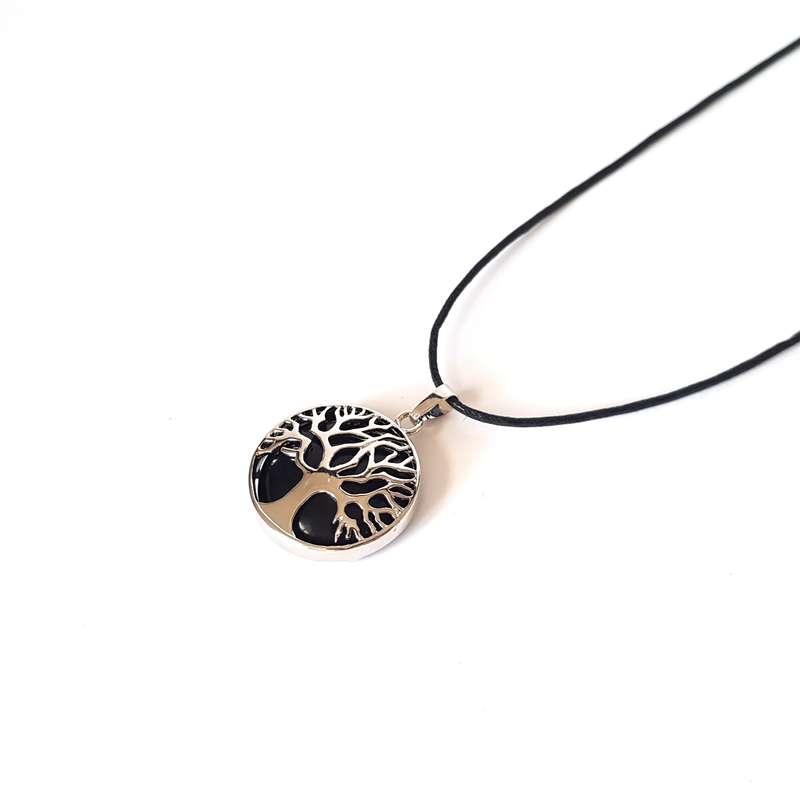Tree of Life Crystal Necklace- Onyx - Adjustable Black Cord